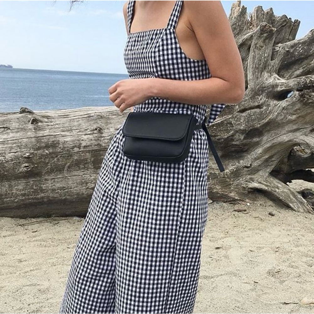 Gingham Checkered Jumpsuit with tie back and pockets